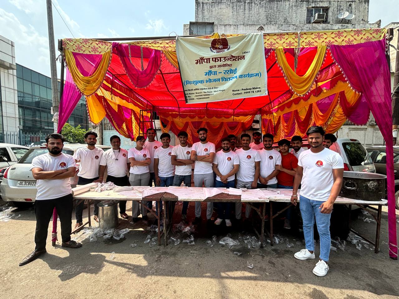 Volunteers distributing food during hunger relief drive